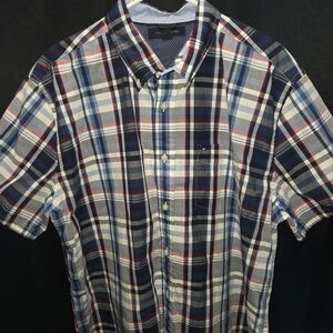 Tommy Hilfiger Y2K Men's XL Plaid Short Sleeve Button Down 100% Cotton EUC